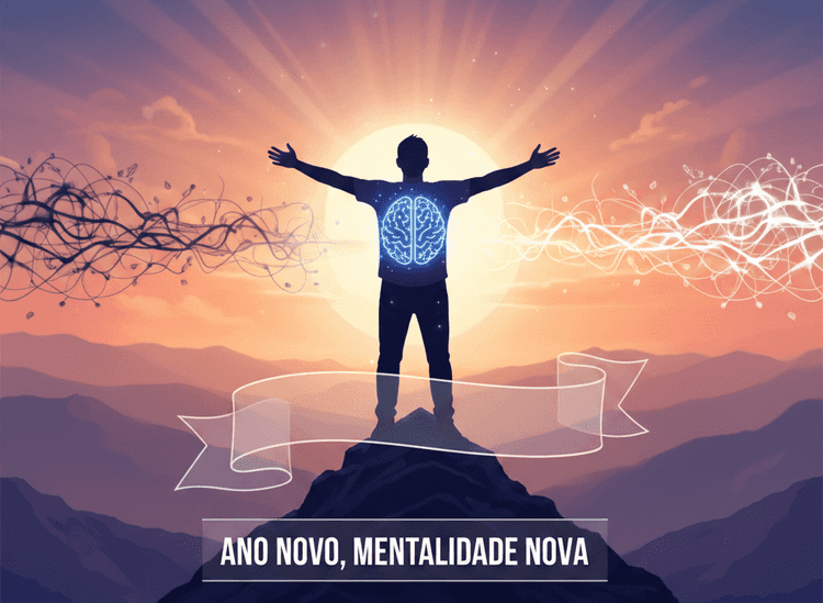 Imagem Ano Novo, Mentalidade Nova: Transformação Psicológica para um 2026 melhor.